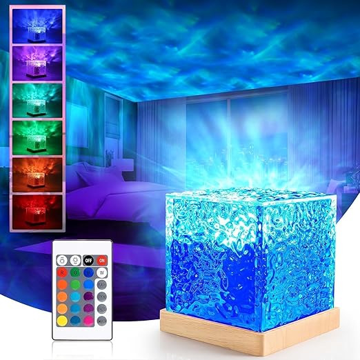 Ocean Wave Night Light Projector Lamp – 3D Water Wave LED Projection Lamp with Remote Control for Bedroom, Romantic Decor, Valentine Day Gift, Love Gift for Her, Couple Gift