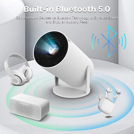 HY300 Portable Mini Projector, 4K 1080P Full HD Projector, Support Video Projector, WiFi 5G BT 5.0, Cinema Projector 180° Can Be Rotated, Android 11, Compatible with TV Stick/Windows/iOS/Android (White)