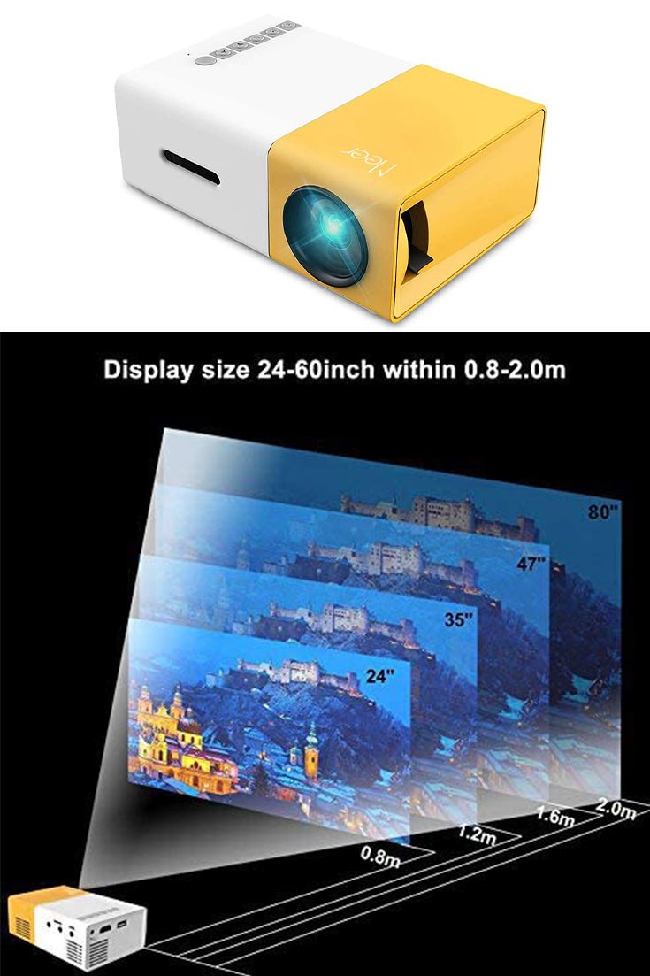 Portable Mini Projector Yellow | Full HD 1080P Support | LED Home Theater | HDMI USB AV Compatible