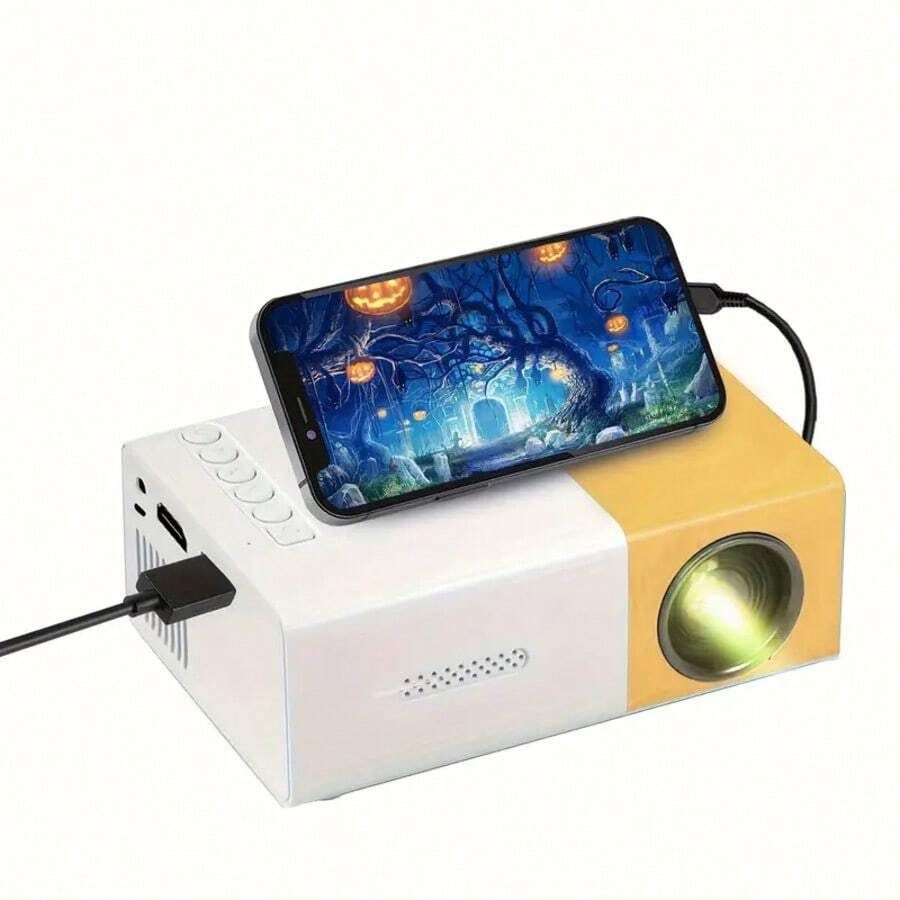 Portable Mini Projector Yellow | Full HD 1080P Support | LED Home Theater | HDMI USB AV Compatible